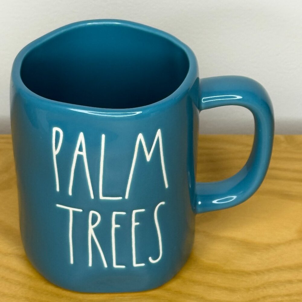 Rae Dunn By Magenta Blue Ceramic Mug “Ocean Breeze” "Palm Trees" 22 Ounce